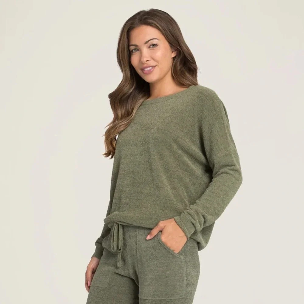 Barefoot Dreams 495 Ultra Light Slouchy Pullover Long Sleeve Round Neck Women L